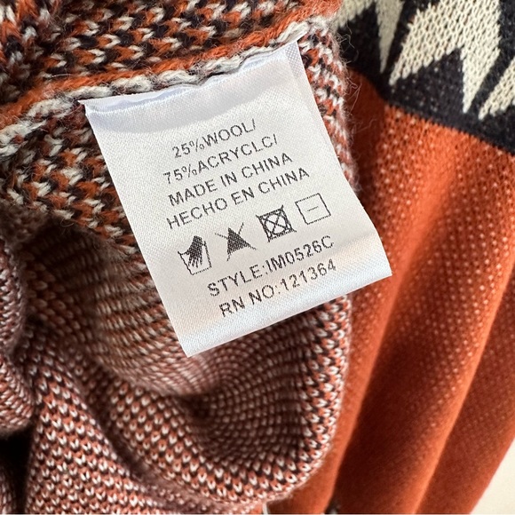Vocal Geometric Wool Blend Open Blanket Cardigan Fringe L/XL - Picture 10 of 12